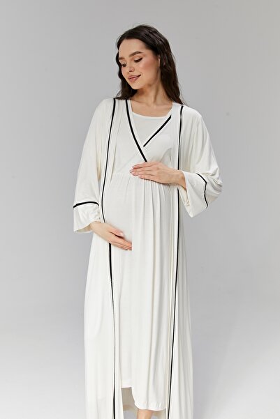 Lohusa Homewear Women's Ecru Double-Breasted Full Length Ribbed Summer 100% C...