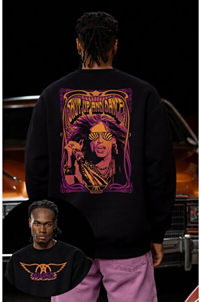 Fuddy Moda Unisex Oversize  and Dance Aerosmith Back Printed Crew Neck Hoodle...