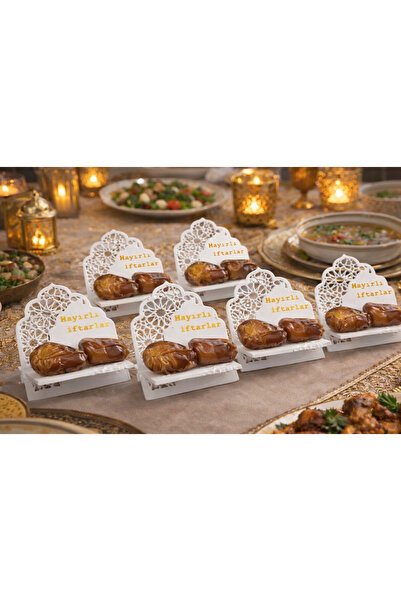 TR Ramazan Hurma Sunumluk Hayırlı iftarlar yazılı dekoratif Masa süsü (6 lı set)