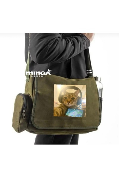 Minga London Haki Mobile Game Cat Printed Messenger Bag -Mingalondon