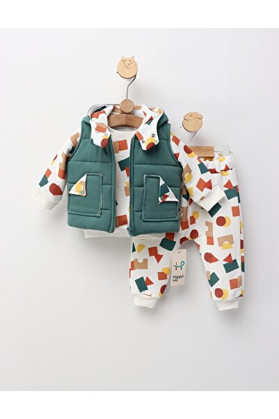 MiniKids Σετ με Γιλέκο, Γεωμετρικά Σύκα, σε πράσινο χρώμα 86 (12-18 μηνών)
