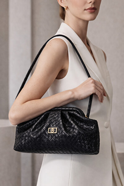 LikeMoon Γυναικεία τσάντα με λουράκι ώμου, δερμάτινο κλατς, μαύρο πορτφόλιο κ...