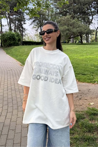 ESCAPE STAR Tricou dama bumbac alb oversized- Grace Prosecco
