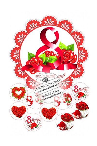 Decoratiuni Dulci Imagine comestibila - 8 martie cu trandafiri - Decupat