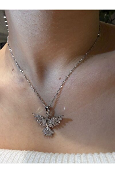 luvia 316L ÇELİK KARARMAZ SUYA DAYANIKLI TAŞLI ANKA KUŞ MODELİ SILVER KOLYE