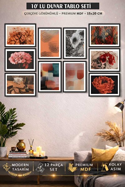UNT 10’lu Premium MDF Duvar Tablo Seti 15x20 cm Çerçeve Görünümlü Modern Soyu...
