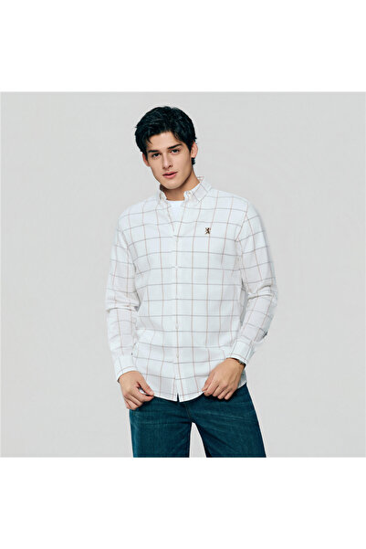 Giordano قميص أكسفورد قطن رجالي ضيق مطرز