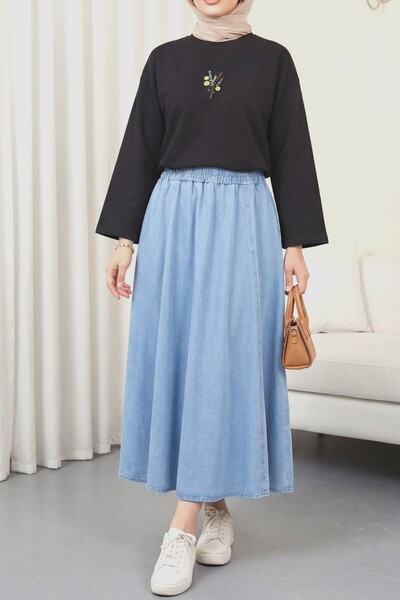 Modamorfo Round Neck Loose Combed Cotton Tunic with Floral Embroidery on the ...