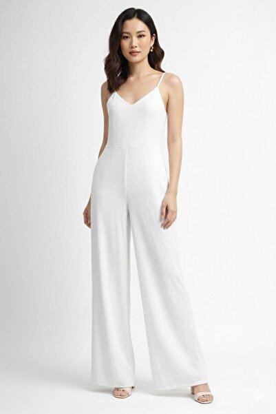 Maison La Femme Women's Strappy Wrap Jumpsuit V-Neck Wide Leg Stylish and Com...