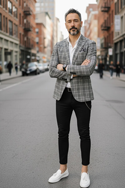 dehaine Men's jacket, Slim Fit, checked, 11810, gray