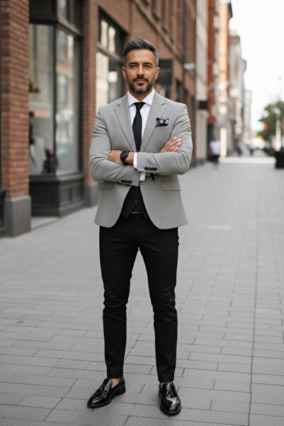 dehaine Men's jacket, Slim Fit, checked, B5009, gray