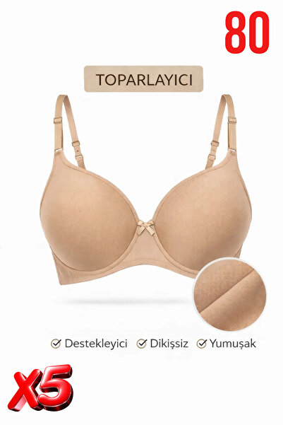 PRUSA İÇ GİYİM Women's Padded (Supported) Underwire Gathering Beige Bra X5 (5...