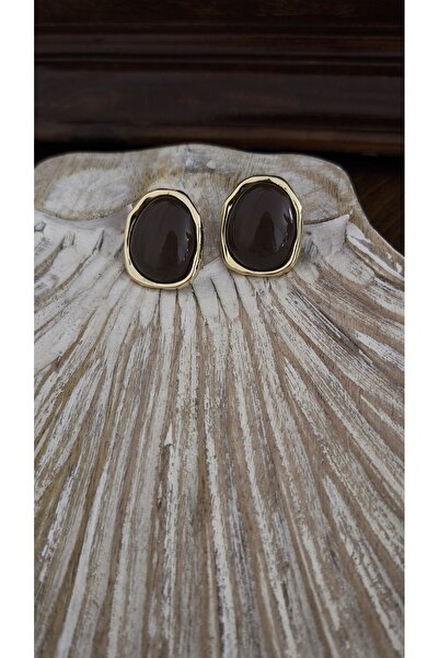VOBEEYKU Gold Edged Coffee Stone Look Earrings