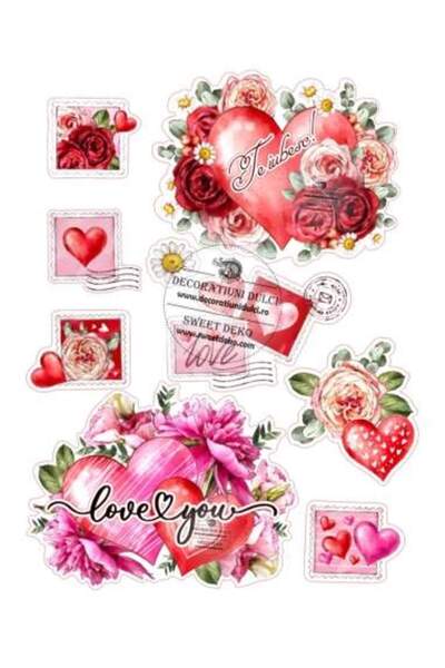 Decoratiuni Dulci Imagine comestibilă, inimi și flori - Decupat