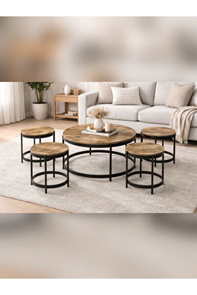 unbranded ROUND SHAPE COFFEE TABLE WOODEN COLOR SET OF 5 PCS