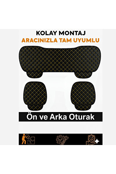 TROBUS 3 Piece Quilted Seat Car Seat Cushion Faux Leather– Non-Slip, Front an...