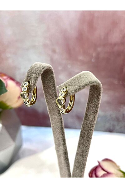 XUPING JEWELRY Zirkon Taşlı Kalp Detaylı Halka Küpe (14k Gold)