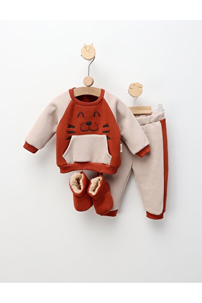 MiniKids Φόρμα με επένδυση+Μπότες, καφέ 74 (6-9 μηνών)