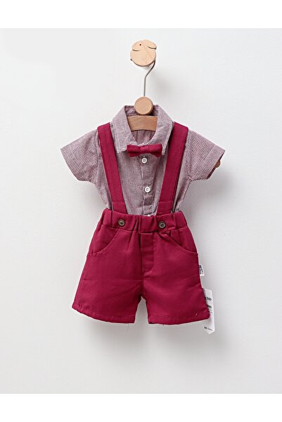 MiniKids Set vara, camasa, pantaloni, papion, visiniu 74 (6-9 luni)