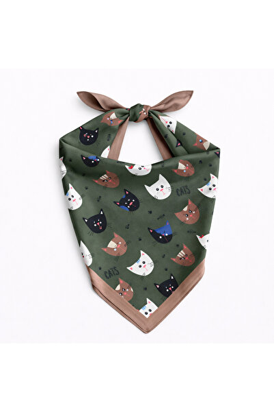 KUMSAL AKSESUAR Kedi Desen Fular Bandana 50x50cm