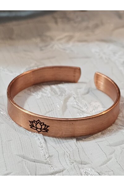 Handmade Unisex El Yapımı Saf Bakır Bileklik Lotus Çiçekli
