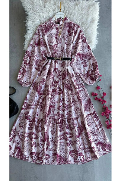 Çağlam moda Büyük Beden Viskon Bordo Çiçek Desenli Yazlık Elbise – Kemersiz M...