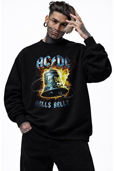 Fuddy Moda Unisex Oversize Rock Band Ac-Dc Hells Bells Printed Crew Neck Hood...