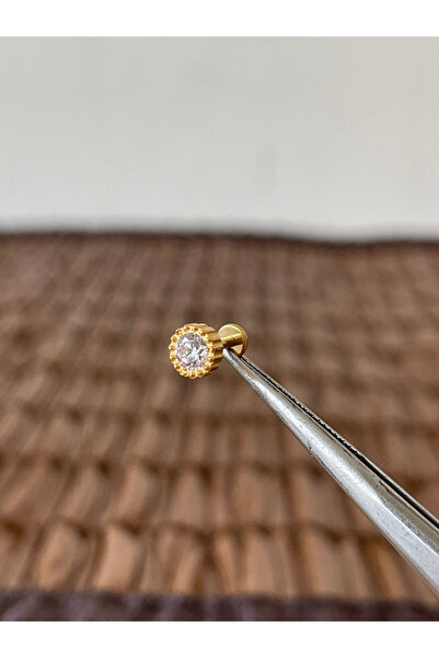 Rupen Kraft Gerçek Titanium G23 TT077 Zirkon Altın Titanyum 6x1.2mm Labret Pi...