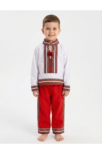 MiniKids Costum national Carol alb-rosu 134 (8-9 ani)