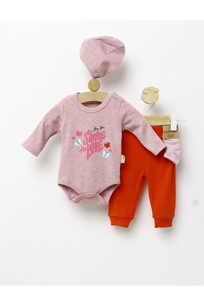 MiniKids Set 4 piese bebe, Share the Love, roz 62 (0-3 luni)