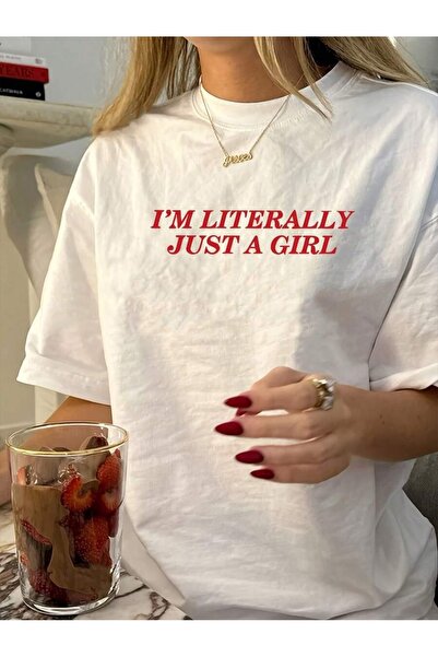 SVART WEAR Just a Girl Printed Oversize Crew Neck Summer T-Shirt