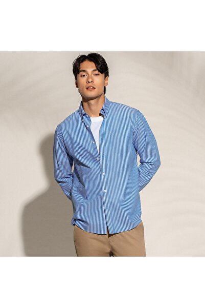 Giordano قميص رجالي بأكمام طويلة من قماش أكسفورد القطني المقاوم للتجاعيد