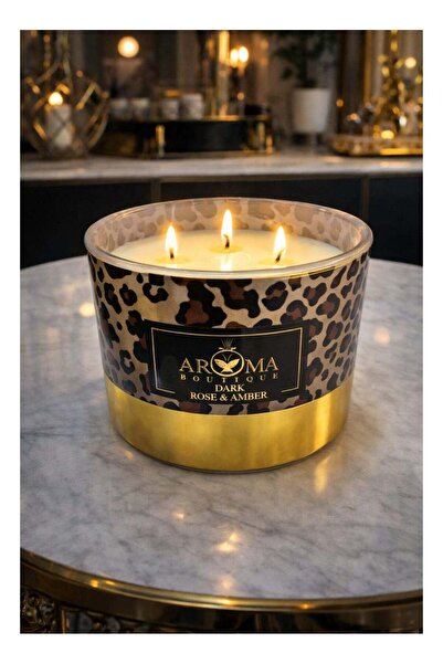 Aroma Luxury Candle with Dark Rose and Amber Scent - Three Wicks