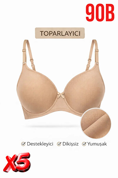 PRUSA İÇ GİYİM Women's Padded (Supported) Underwire Gathering Beige Bra X5 (5...