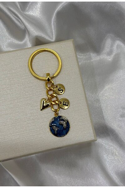 Elvia Atelier İki Harfli Zirkon Dünya Anahtarlık Sevgili Hediyesi (1 ADET )