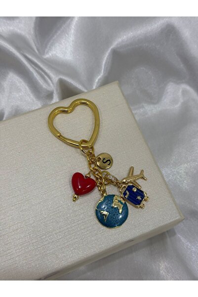 Elvia Atelier Kalpli İki Harfli Dünya Anahtarlık Sevgili Hediyesi