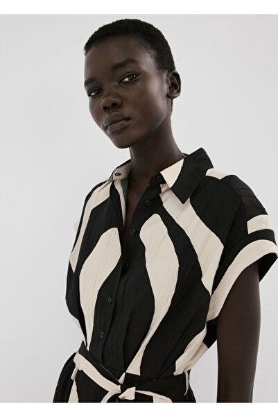 MANGO Woman Desenli uzun gömlek elbise