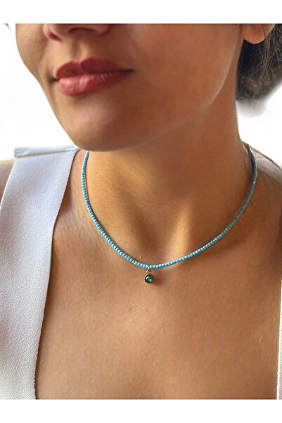 By Saadet Özkanlı Sevgiliye hediye Turkuaz kolye çek kristali detaylı doğalta...