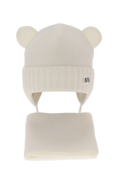 MiniKids Set caciula cu fular Luciano ecru