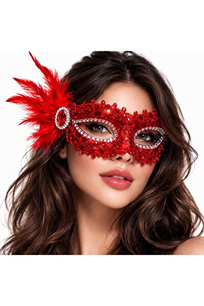 Leyaton Lwlhmrs-Ieg Ieg ™   Red Stone Venetian Party Mask – Feathered and Seq...