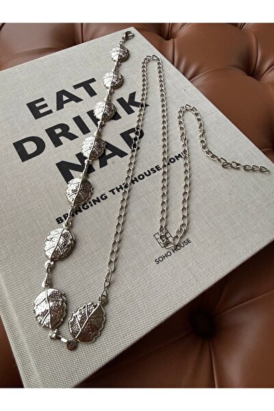 coaksco Women's Body & Waist Chain with Silver Leaf Pattern