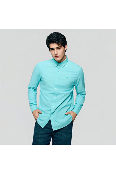 Giordano قميص أكسفورد قطن رجالي ضيق مطرز