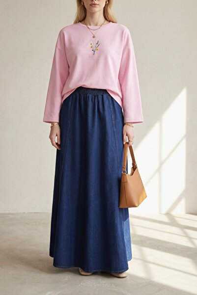 Modamorfo Round Neck Loose Combed Cotton Tunic with Floral Embroidery on the ...