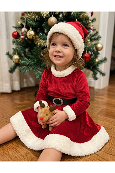MiniKids Dress with belt and hat, Red Santa Claus 92 (18-24 months)