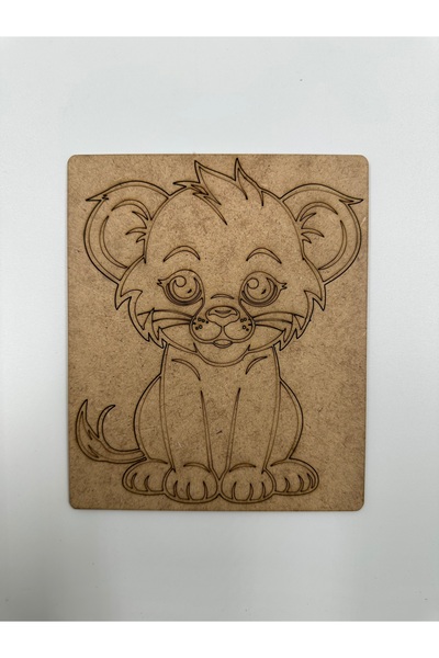 WOODIVA AHŞAP 1 Piece Baby Lion Wooden Painting School Event Activity Art 15 cm