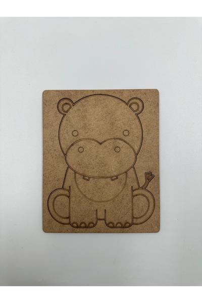 WOODIVA AHŞAP 1 Piece Hippo Wooden Painting School Event Activity Art 15 cm