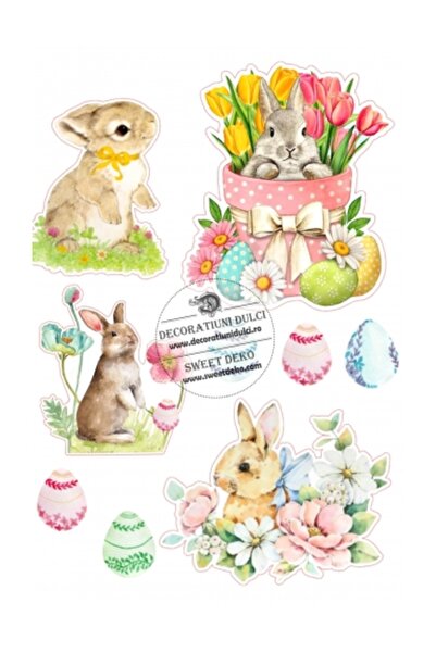 Decoratiuni Dulci Painted bunnies, images on sugar paste sheet - Cut out
