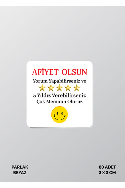 Afiyet Olsun Etiket Sticker 3x3cm 80 Adet Parlak Beyaz Paket Kargo Etiket