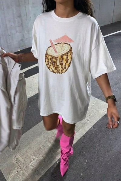 Noi Belis Oversize Printed Knitted T-Shirt Ss26Ts0017