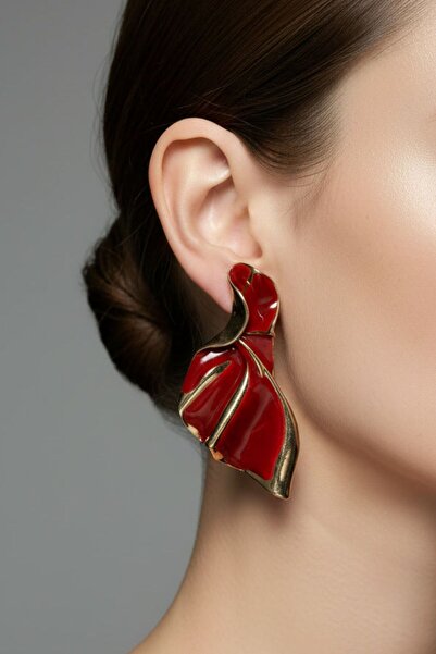 BHR AKSESUAR Gold Light Brown Enamel Twist Earrings (5.7 cm)